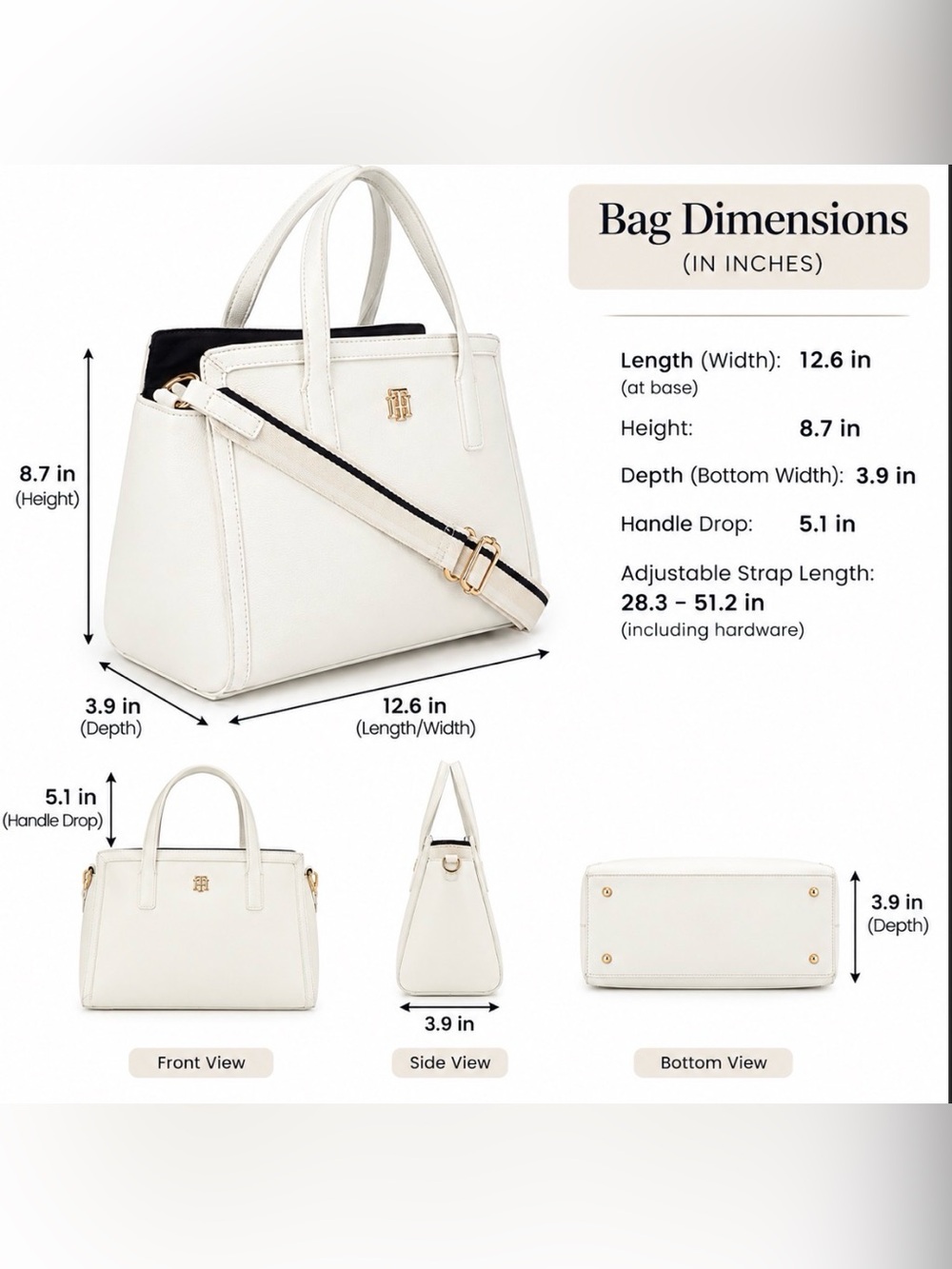Tommy Hilfiger White Satchel with Contrast Trim Crossbody Strap - Picture 6 of 6